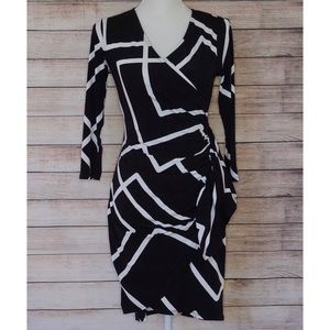 New York & Company Black and White Faux Wrap Dress